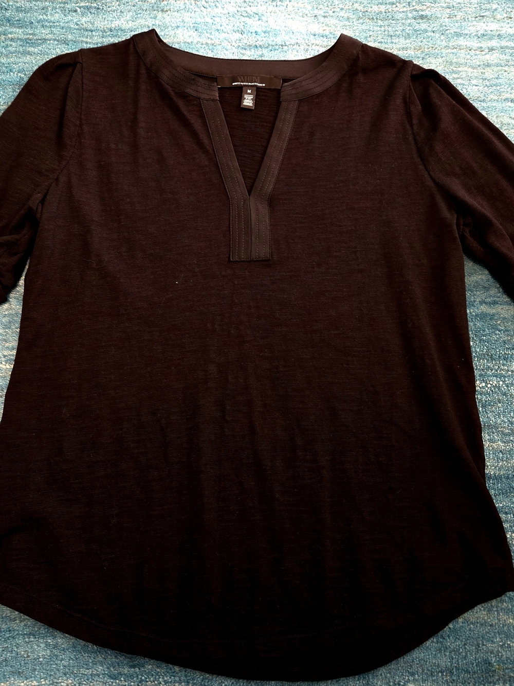 White House Black Market Black Short Sleeve Split V-Neck Tee